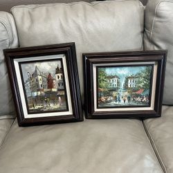 2 Vintage Framed Canvas Oil Paintings 