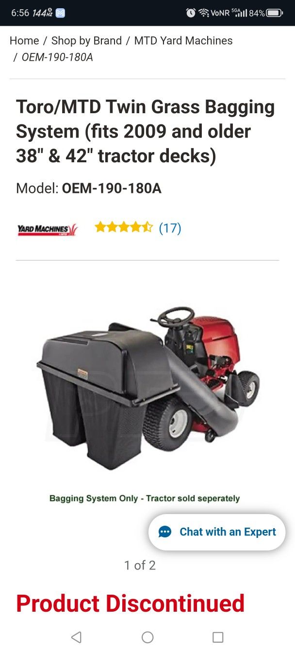 Riding Lawn Mower 38" Mtd Gas Dual Bags