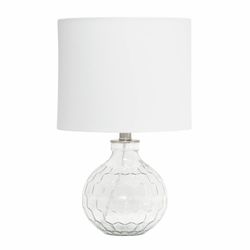 Elegant Designs LT1125-CLR 17.75" Modern Glass Patterned Hexagon Standard Endtable Bedside Desk Table Lamp with White Fabric Shade, Clear