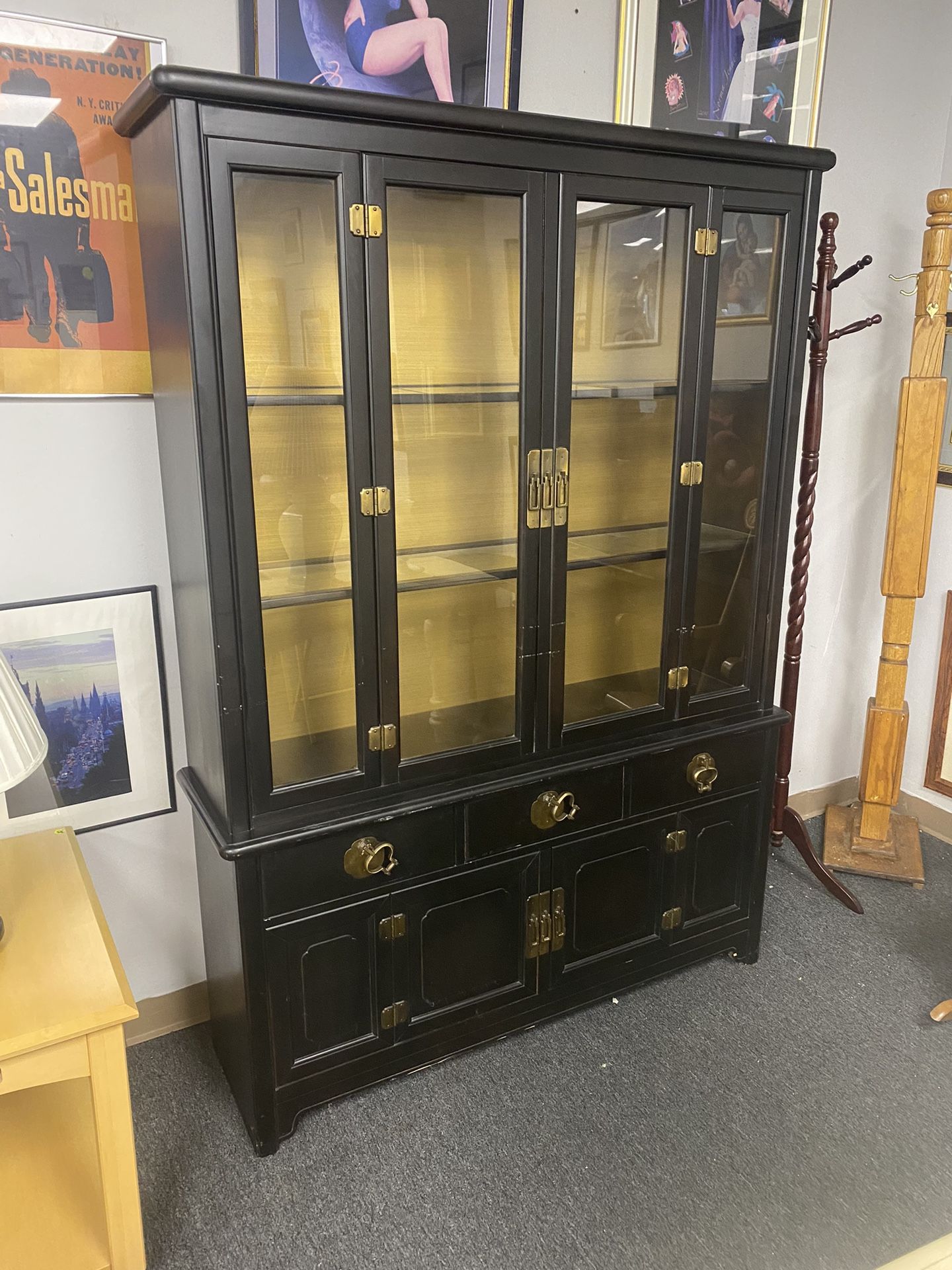 Black 4-Door 2-Draw 3-Shelf One Piece China Hutch Cabinet $125