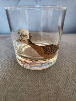 Six Vintage Blown Glass Mid Century Gold Couroc Road Runner 6 Glasses