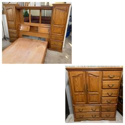  Furniture Traditions An American  Heirloom 5pc Oak Finish Solidwood Storage Queen Bedroom set 