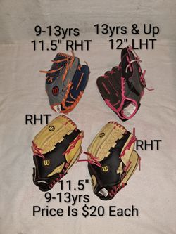 4 Baseball/Softball Gloves In Brand New Excellent Condition (Price Is $20 Each)