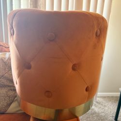 MOVING SALE !!!—- Round Velvet Ottoman, Vanity Stool, Button Tufted Footrest Stool with Gold Base