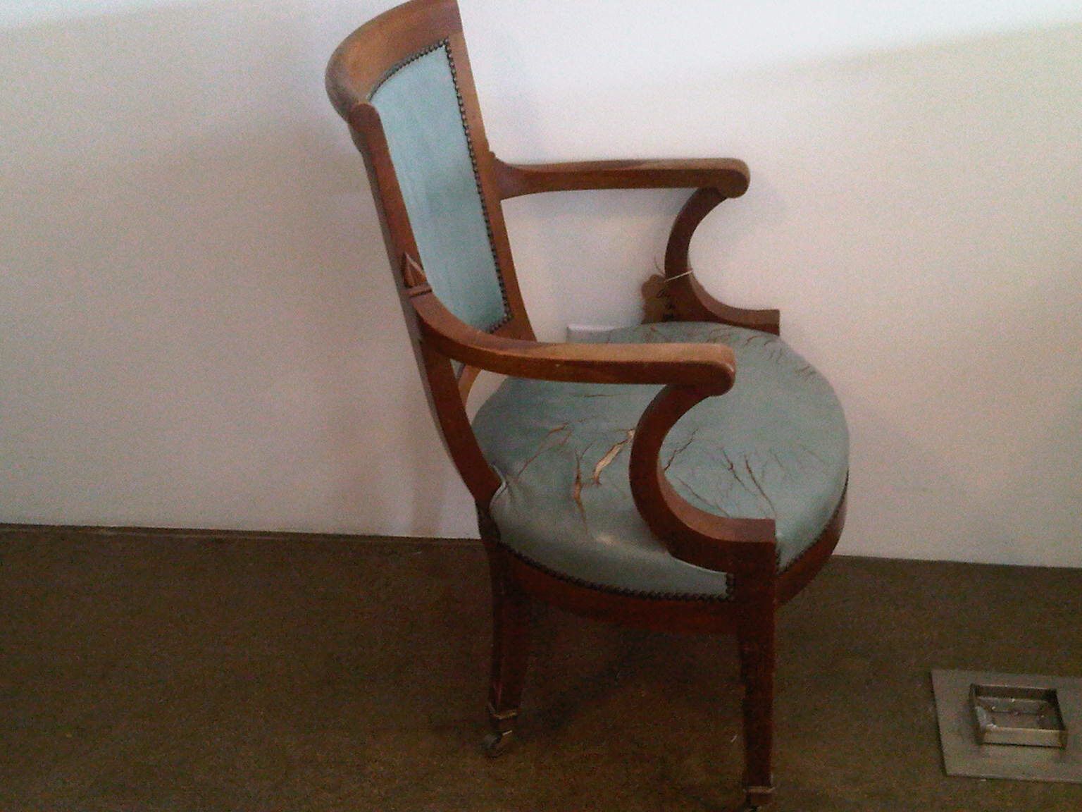Antique Tiffany blue leather desk chair