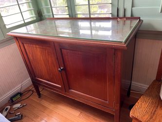 Wood Sideboard Cabinet with Glass Top