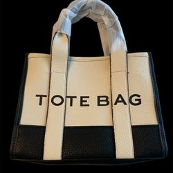TOTE BAG FAUX LEATHER mini BLACK & WHITE for WOMAN with ZIPPER