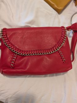 Charming Charlie Women’s Red Solid Rectangle Crossbody Bag, Zip, Gold, Chain