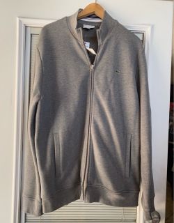Lacoste Men’s XXL Gray Full Zip Mock Neck Sweatshirt Jacket Crocodile Logo