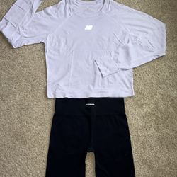 New Balance 2pc set (black biker shorts and lavender long sleeve) size M