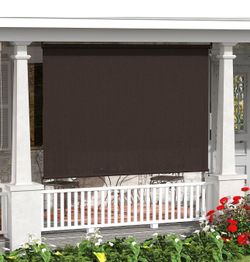 VICLLAX Outdoor Roller Shade 6' W×6' L, Patio Cordless Roller Blinds, Exterior Roll Up Shade with Spliced Design for Patio Porch Gazebo, Wheat