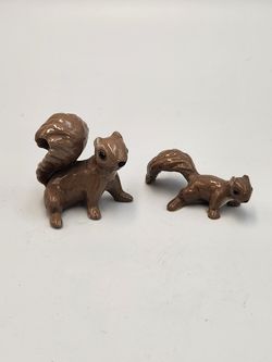 Pair of Glazed Brown Ceramic Squirrel Figurines Miniature Wildlife - J3