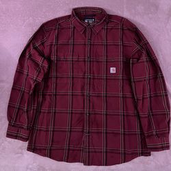 Carhartt Mens Loose Fit Plaid flannel Red Black Beige Size L