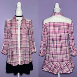 NWT Boutique Pink Plaid Button Up Top