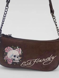 Ed Hardy Brown Shoulder Bag with Chain Strap