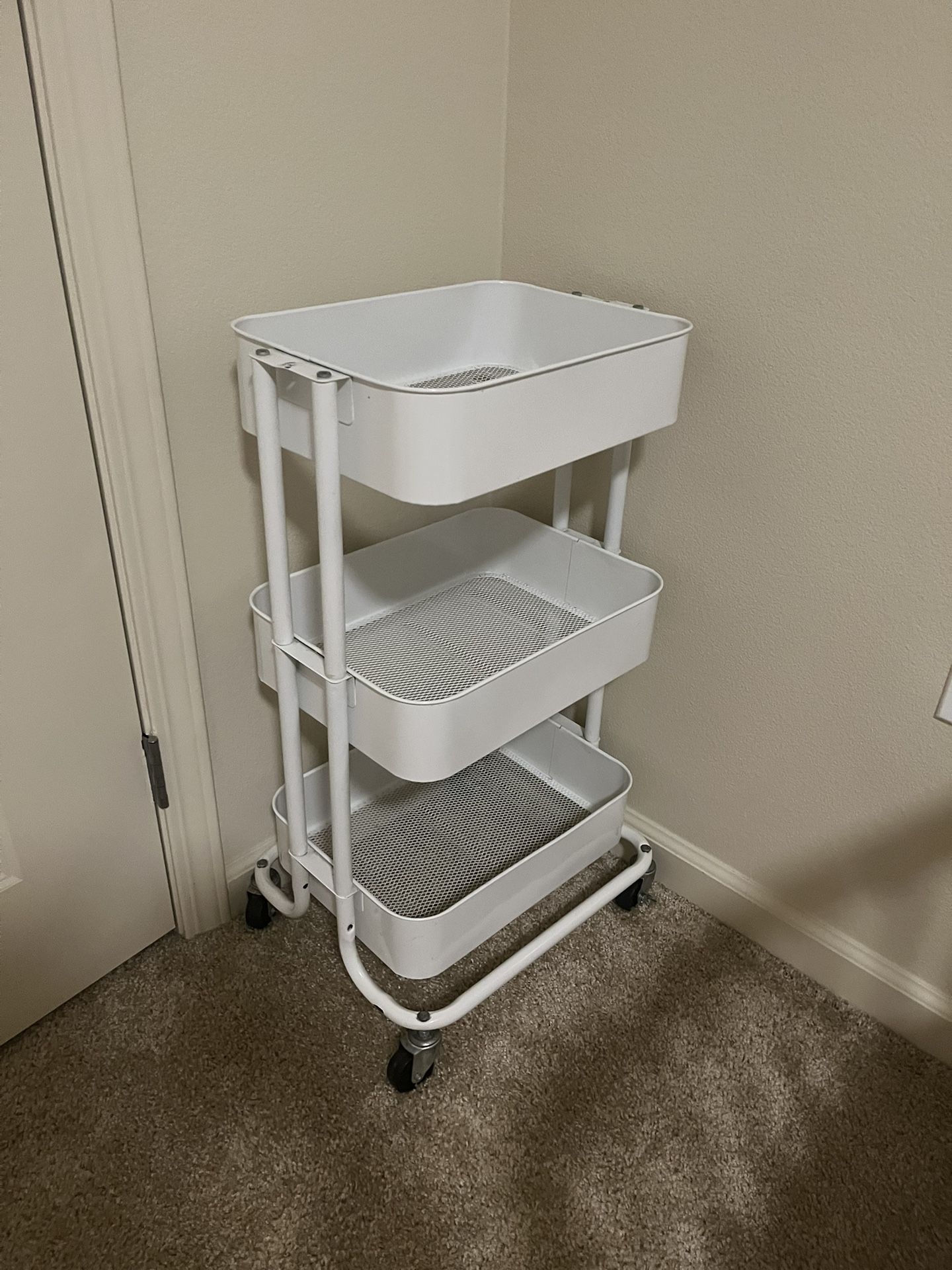 3 Tier Heavy Duty White Metal Rolling Cart