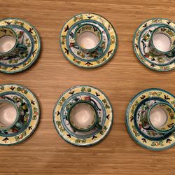 Vintage Italian Ceramic Pottery Cups and Saucers set of 6