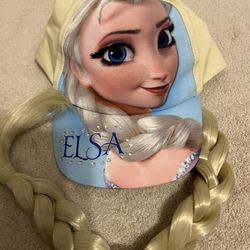 Frozen Girls Elsa Baseball Cap With Adjustable Back Strap With Braid Ponytail Measures 6”x5”10” (New) Disney