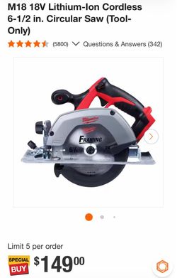 M18 18V Lithium-lon Cordless 6-1/2 in. Circular Saw (Tool-Only)