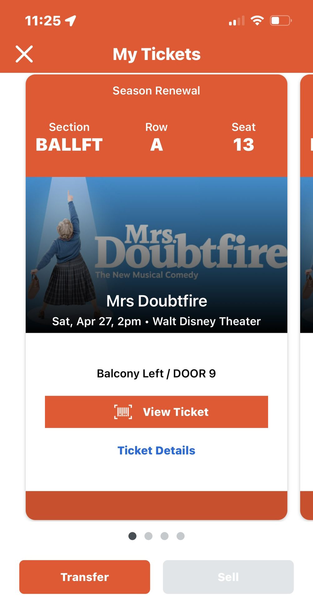 4 Tickets Mrs. Doubtfire At The Dr. Phillips Center 4/27 2PM
