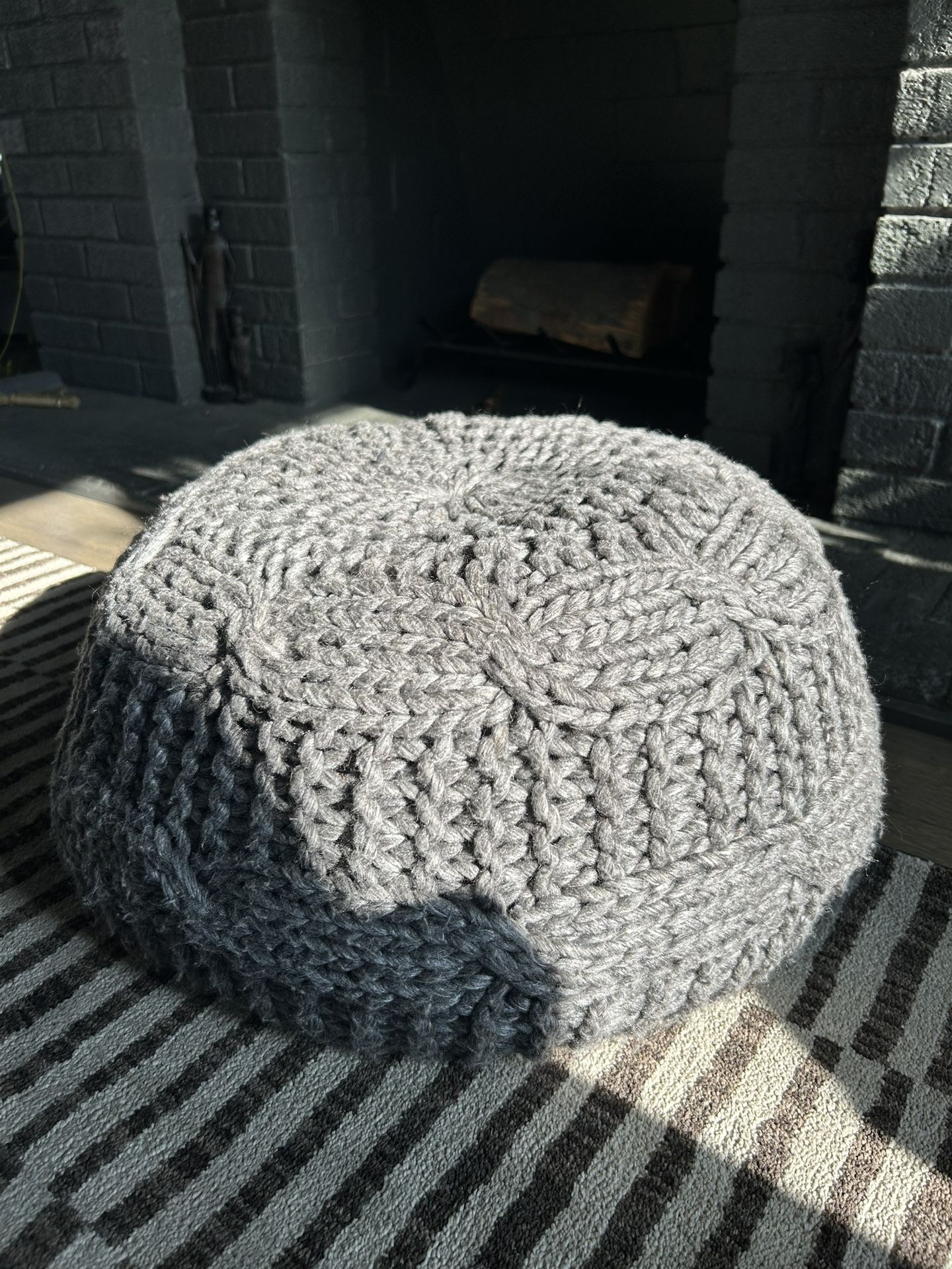 Small Gray Floor Seating Pouf Cushion Pillow - Chunky Knit - MOVING SALE
