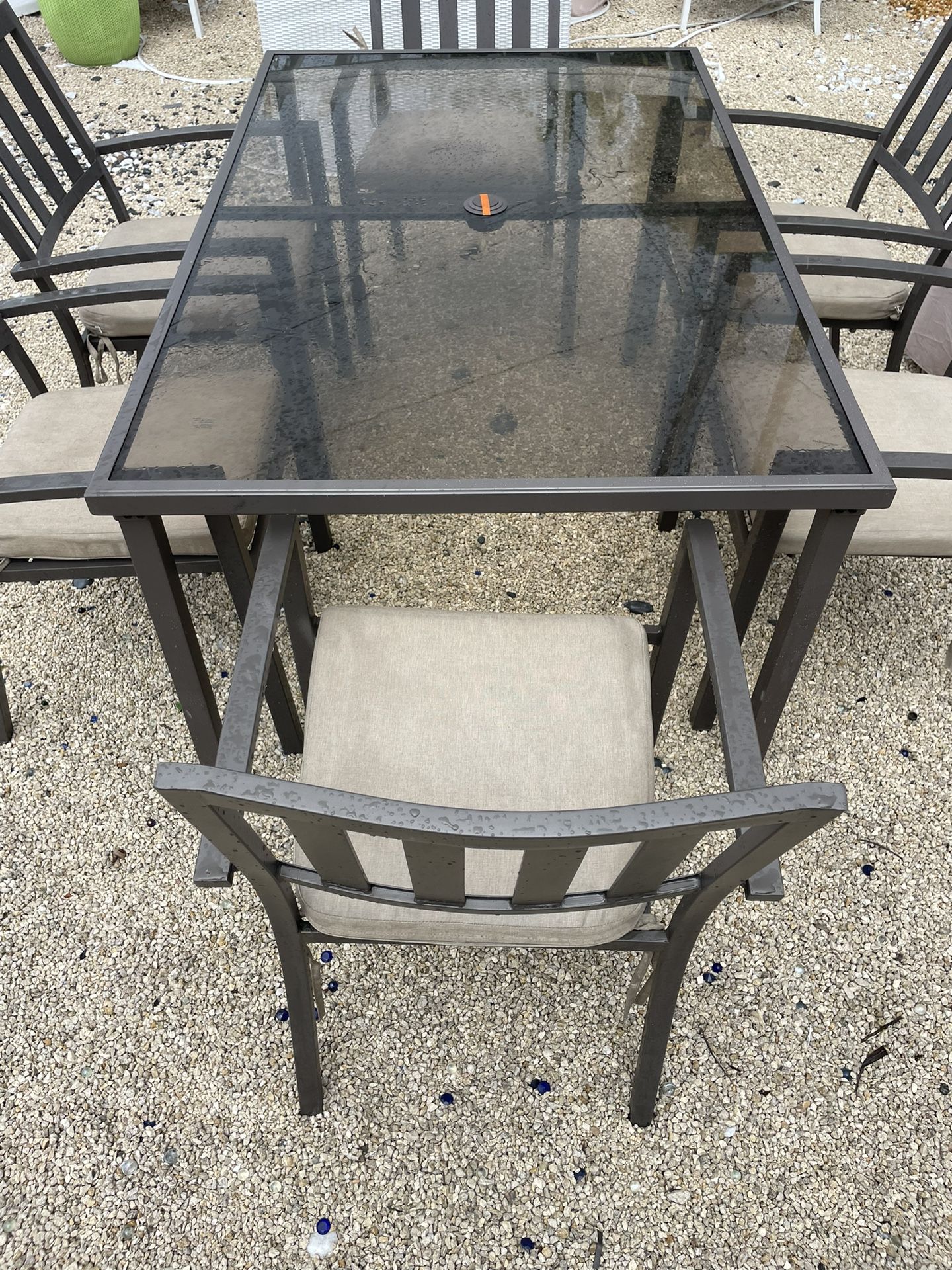 Outdoor Patio Tempered Frosted Glass NEW Table With 6 Aluminum