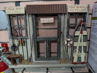 Vintage Nautical Bait Tackle Boat Rentals Wooden Wall Decor Organizer Hooks