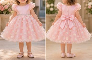 Girls Pink Flower Dress 2T New Tulle
