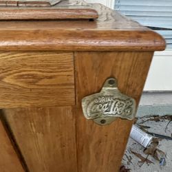 Antique Coca-Cola fridge / cooler hardwood oak insulated but authentic Coca-Cola bottle opener