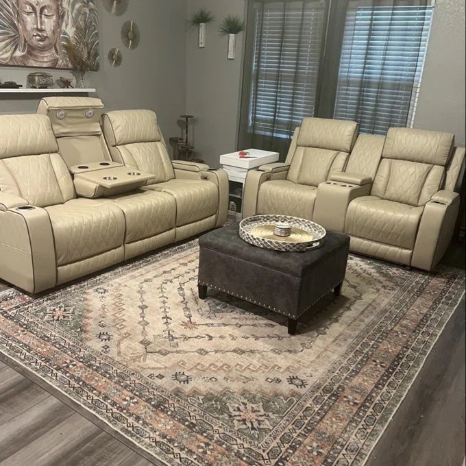 New Beige Leather Power Reclining 3-Pc Set — Sofa • Loveseat • Chair