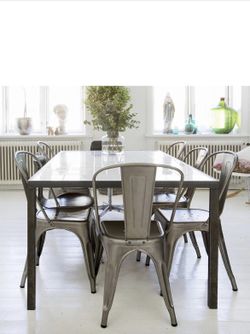 Brand New In Box Yaheetech Metal Dining Chairs Indoor/outdoor Stackable Set Of 4 - Gunmetal Gray
