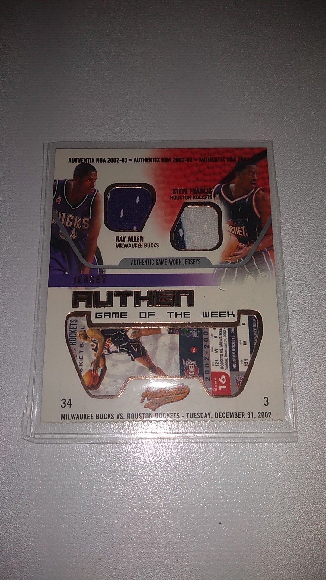 Milwaukee Bucks Ray Allen & Houston Rockets Steve Francis (Game-Worn) Jersey Patch Card