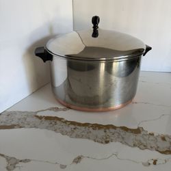 Vintage Rome NY Revere Ware Stainless & Copper Bottom 12 Qt Soup Pan
