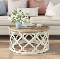 Round Coffee Table with Curved Motif Frame