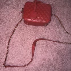 Cherry Red Faux leather Quilted Crossbody Bag 