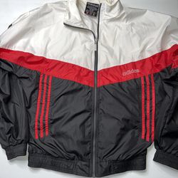 Rare 90s Vintage Adidas Black White Red Full Zip Track Windbreaker Jacket S