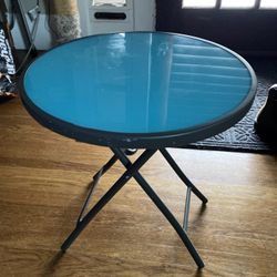 Blue Round Glass Side Table