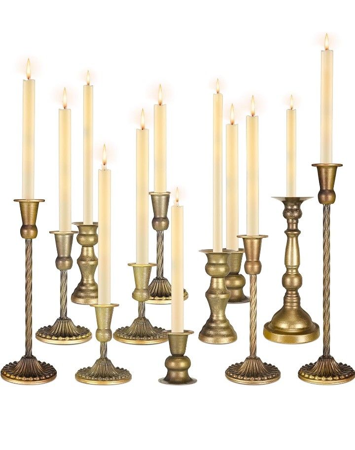 Suttmin 12 PC Brass Candle Stick Holders Vintage Style