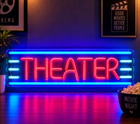 Theater Neon Sign – USB Powered LED Retro Wall Light for Home Theater, Movie Room, Bar & Game Room – 15.7" x 4.7"