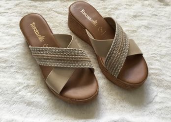 Toscanella Wedge Sandals Tan Beige sz 10