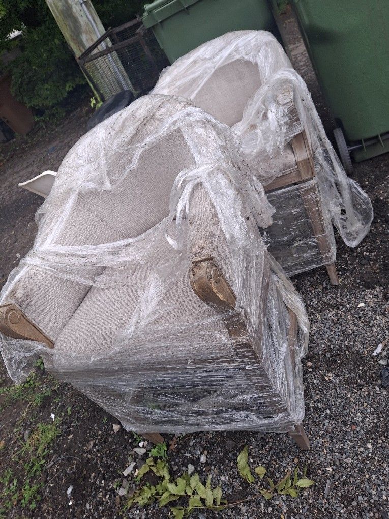 Two chairs from Apt. Needs a little cleaning. I dropped something in the mud and carried it onto the chair while I was lifting