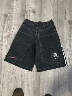 Vintage 90’s Jnco Skunk Black Denim Embroidered Jorts Jean Shorts Size 28 Y2K