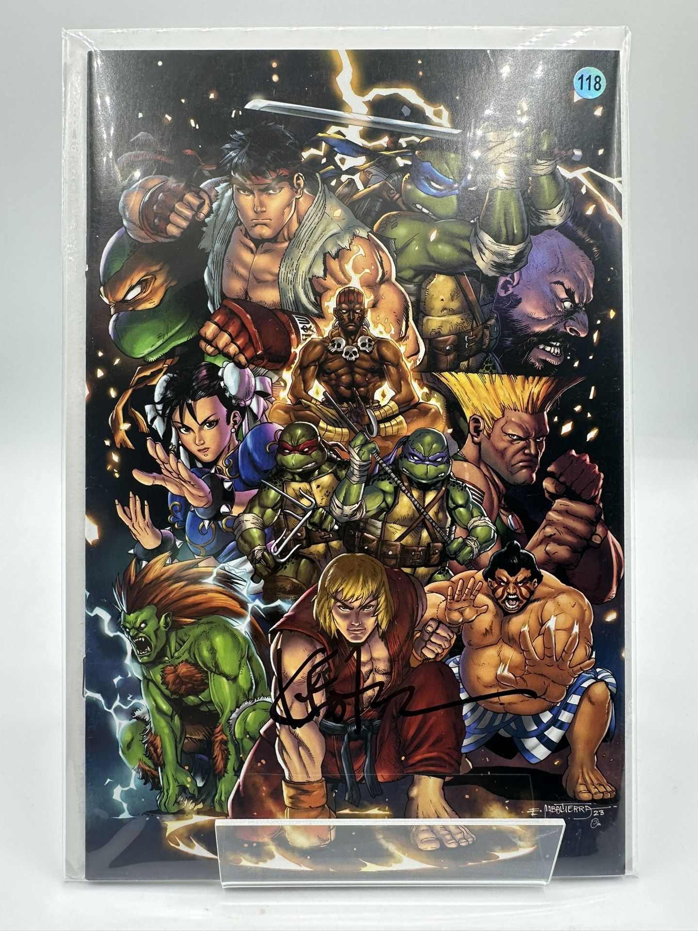 TMNT vs Street fighter #1 Emil Cabaltierra Virgin Exclusive Variant Signed By Kevin Eastman