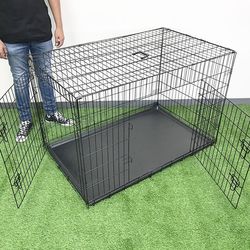 (Brand New) $75 Folding 48” Dog Cage 2-Door Pet Crate Kennel w/ Tray 48”x29”x32”