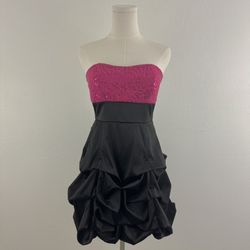 RUBY ROX Vintage Y2K Hot Pink Black Snooki Bimbo Homecoming Strapless Mini Dress