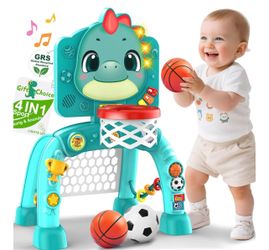 Boy Toys for 1 Year Old: 4-in-1 Multifunction Indoor Outdoor Activity – Basketball Toss, Ring Throw, Ball Play & Music Lights to Improve Motor Skills,