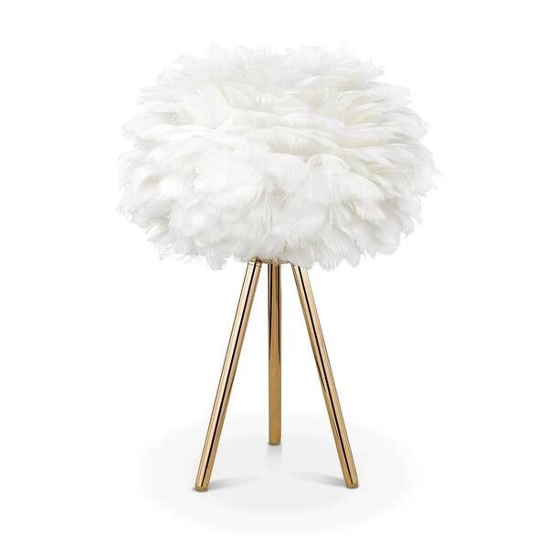Feather Table Lamp Elegant Gold Bedside Desk Night Lamp