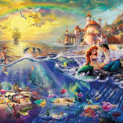 Disney Little Mermaid Completed Jigsaw Puzzle With 18x24” Hanging Frame