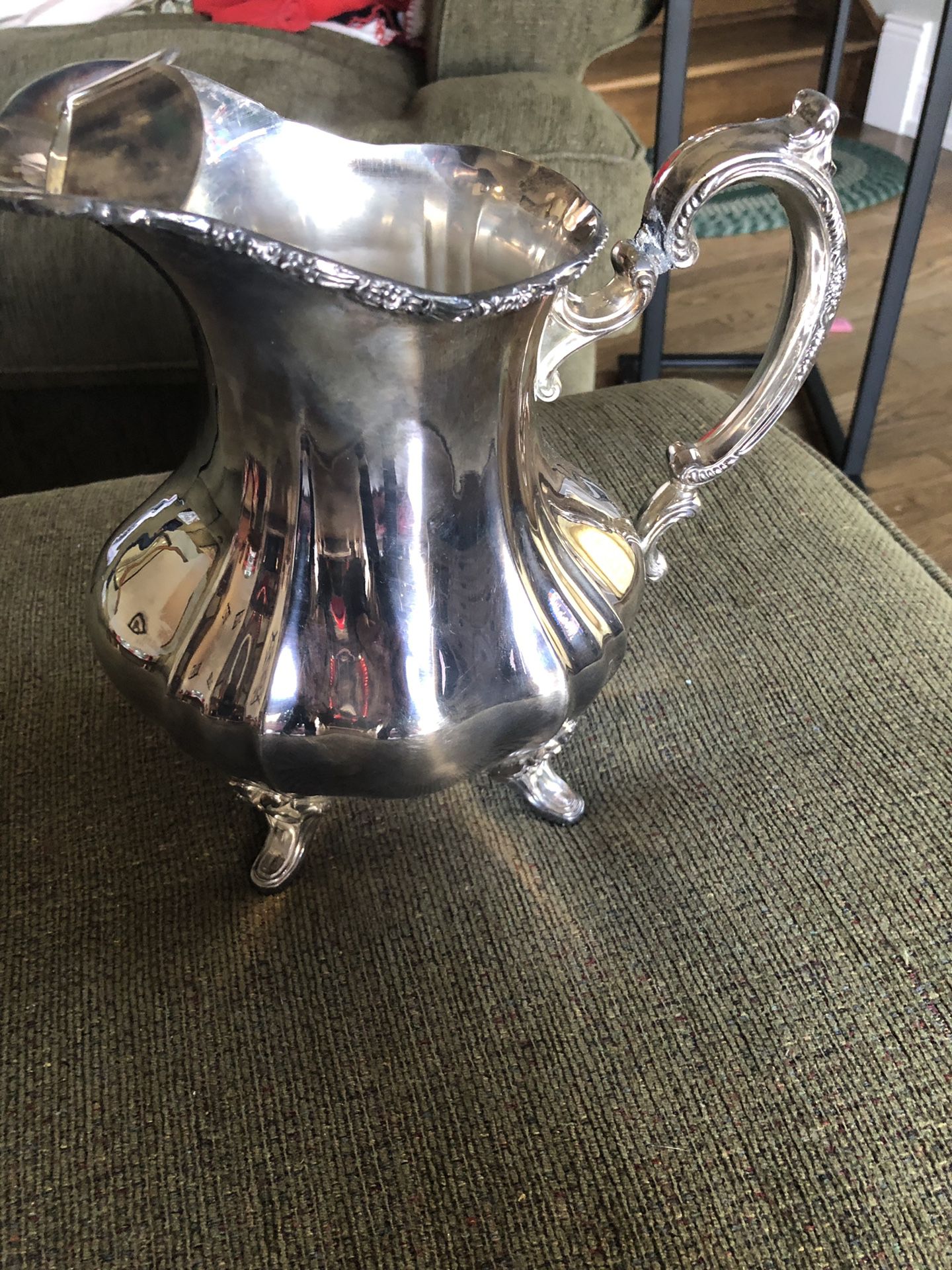 Silver footed plated water pitcher with ice catcher