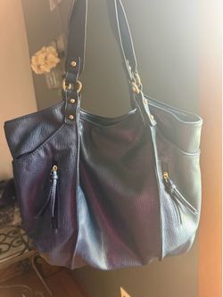 Navy Faux Leather Handbag